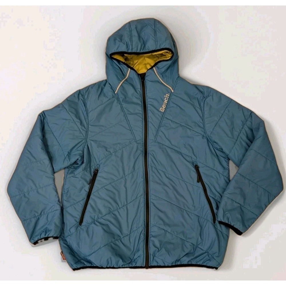 Bench Mens XXL Blue Hooded Puffer Jacket Quilted Winter Coat Full Zip Warm